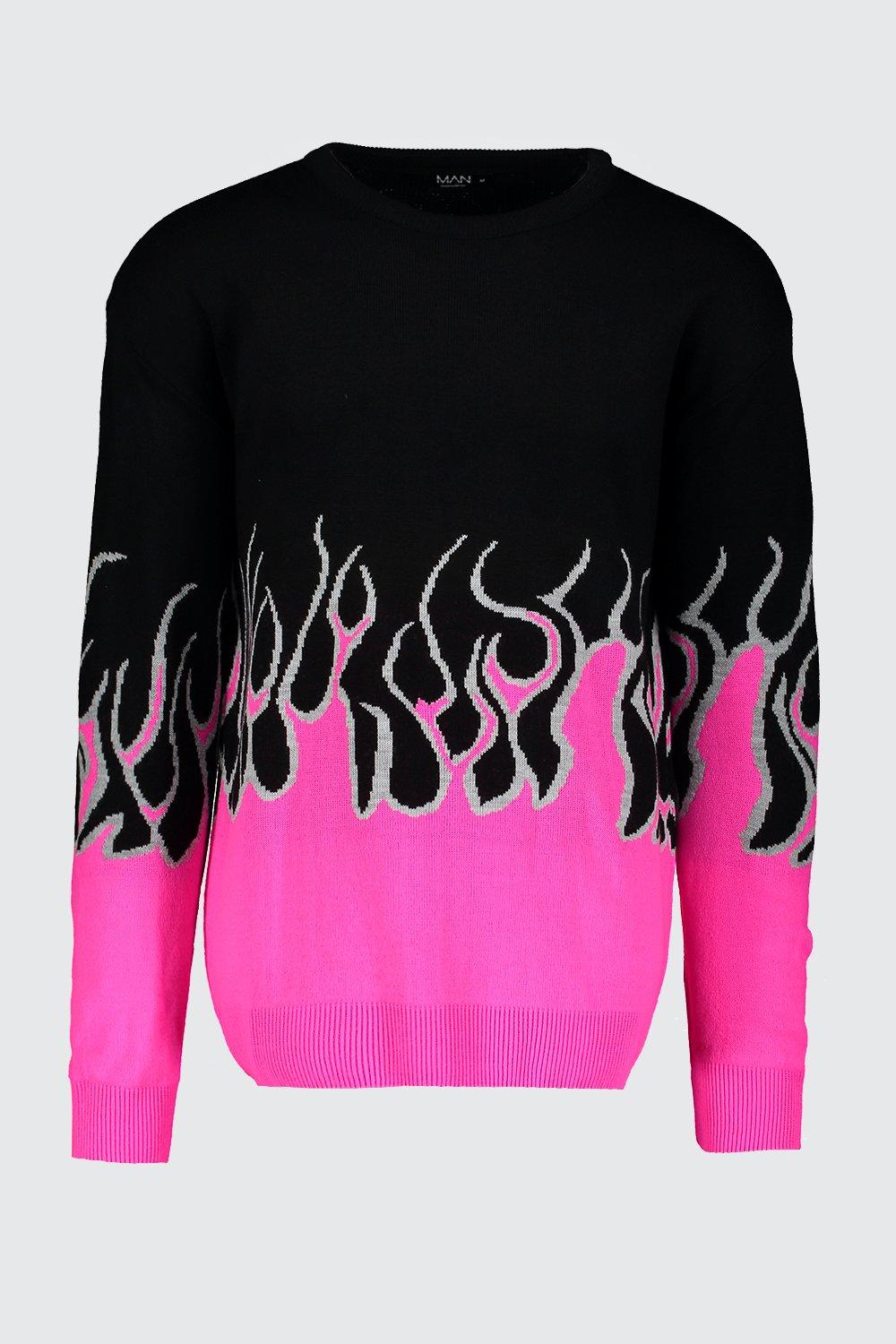 Pullover oversize a maglia con fiamme boohoo IT